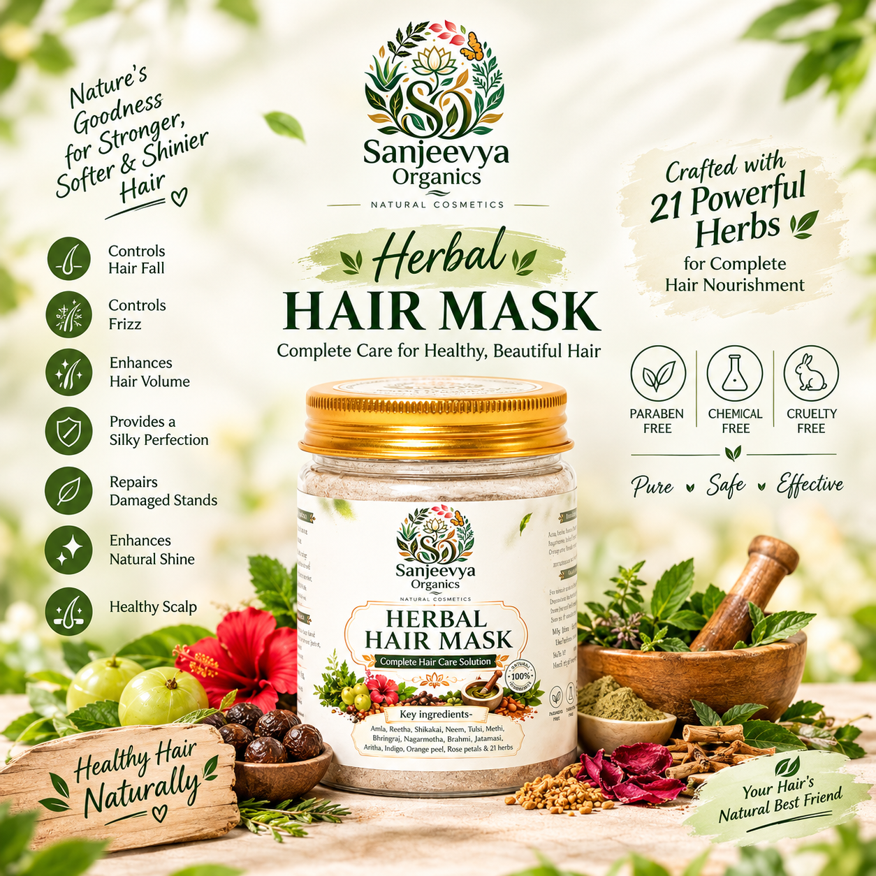 Herbal Hair Mask for Hair Fall, Frizz & Damaged Hair | Sanjeevya Organics
