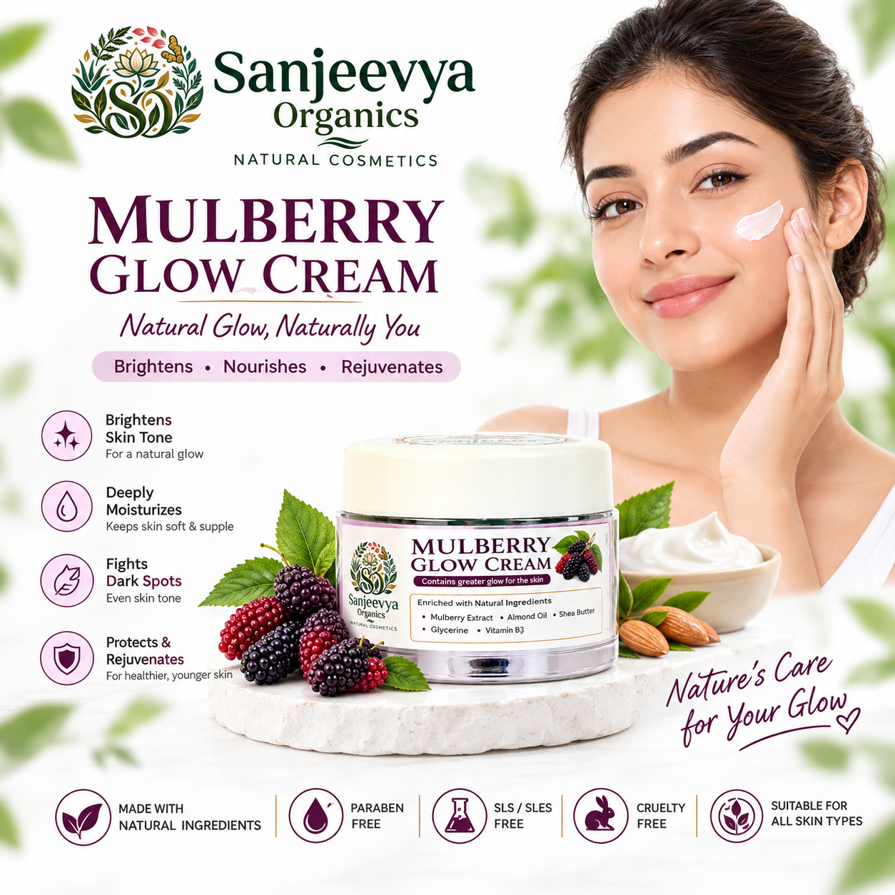 Mulberry Glow Cream for Bright & Radiant Skin | Sanjeevya Organics
