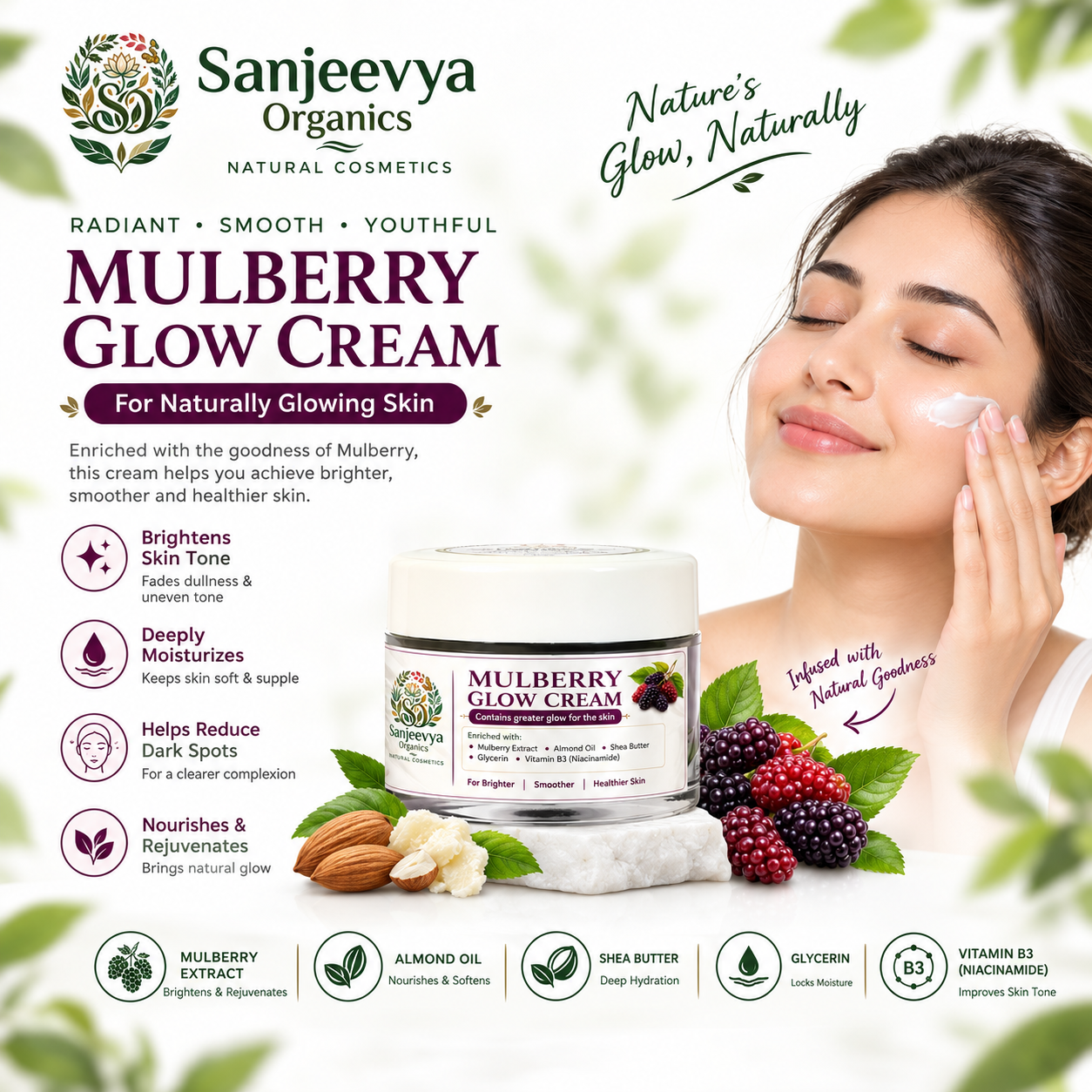 Mulberry Glow Cream for Bright & Radiant Skin | Sanjeevya Organics