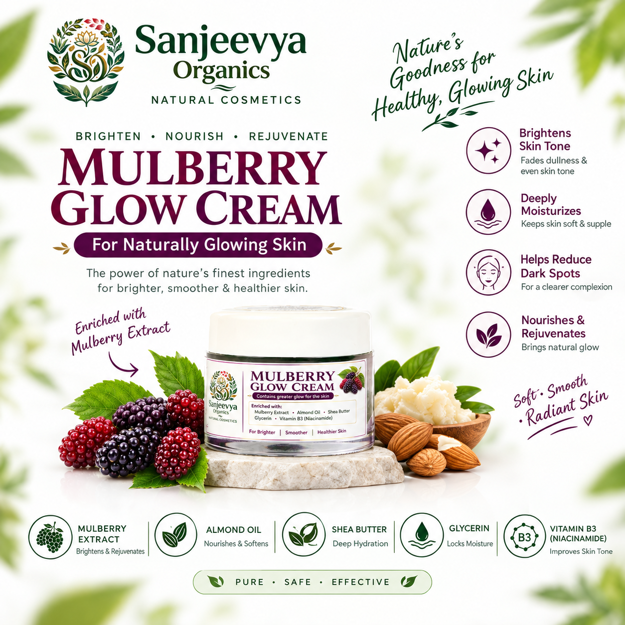 Mulberry Glow Cream for Bright & Radiant Skin | Sanjeevya Organics