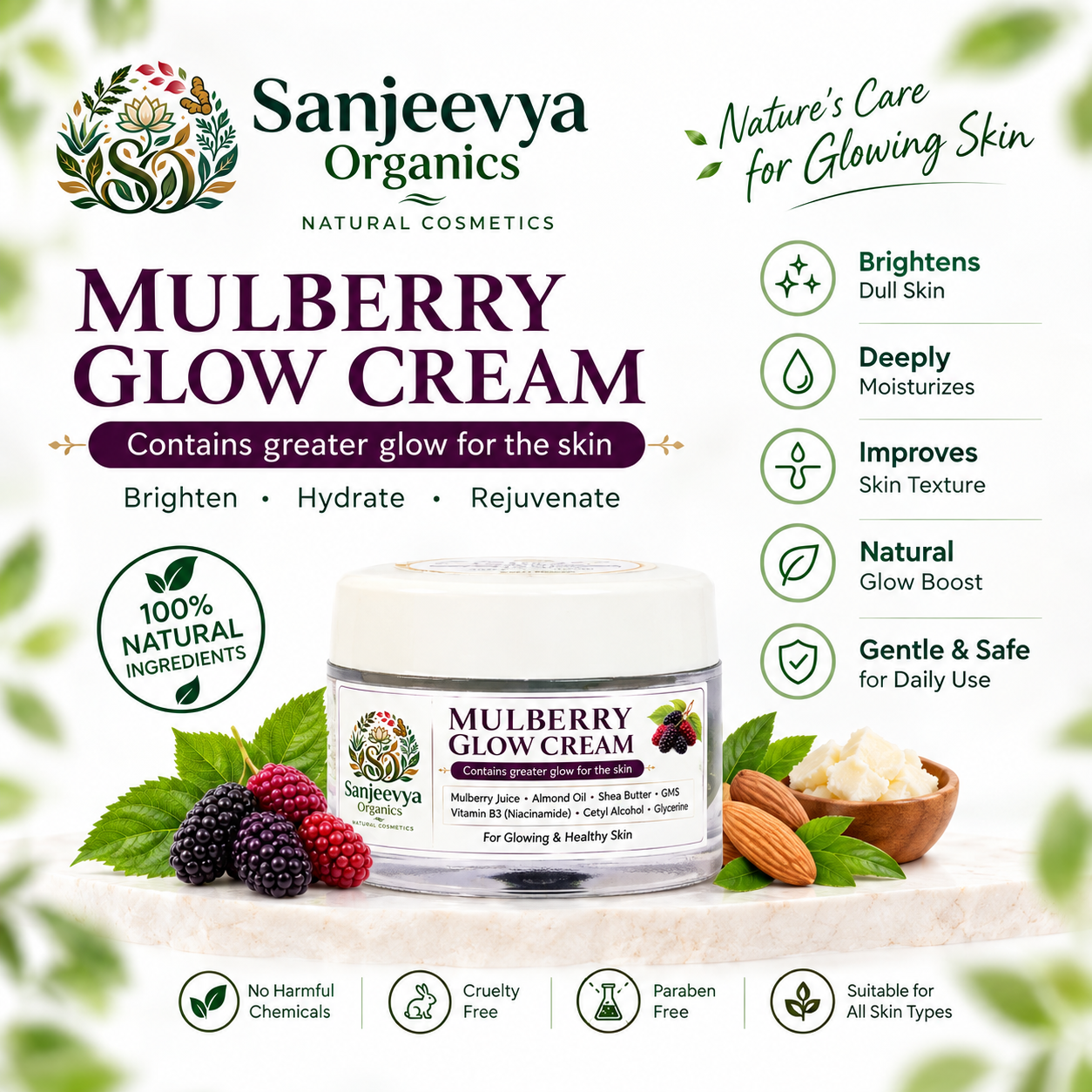 Mulberry Glow Cream for Bright & Radiant Skin | Sanjeevya Organics