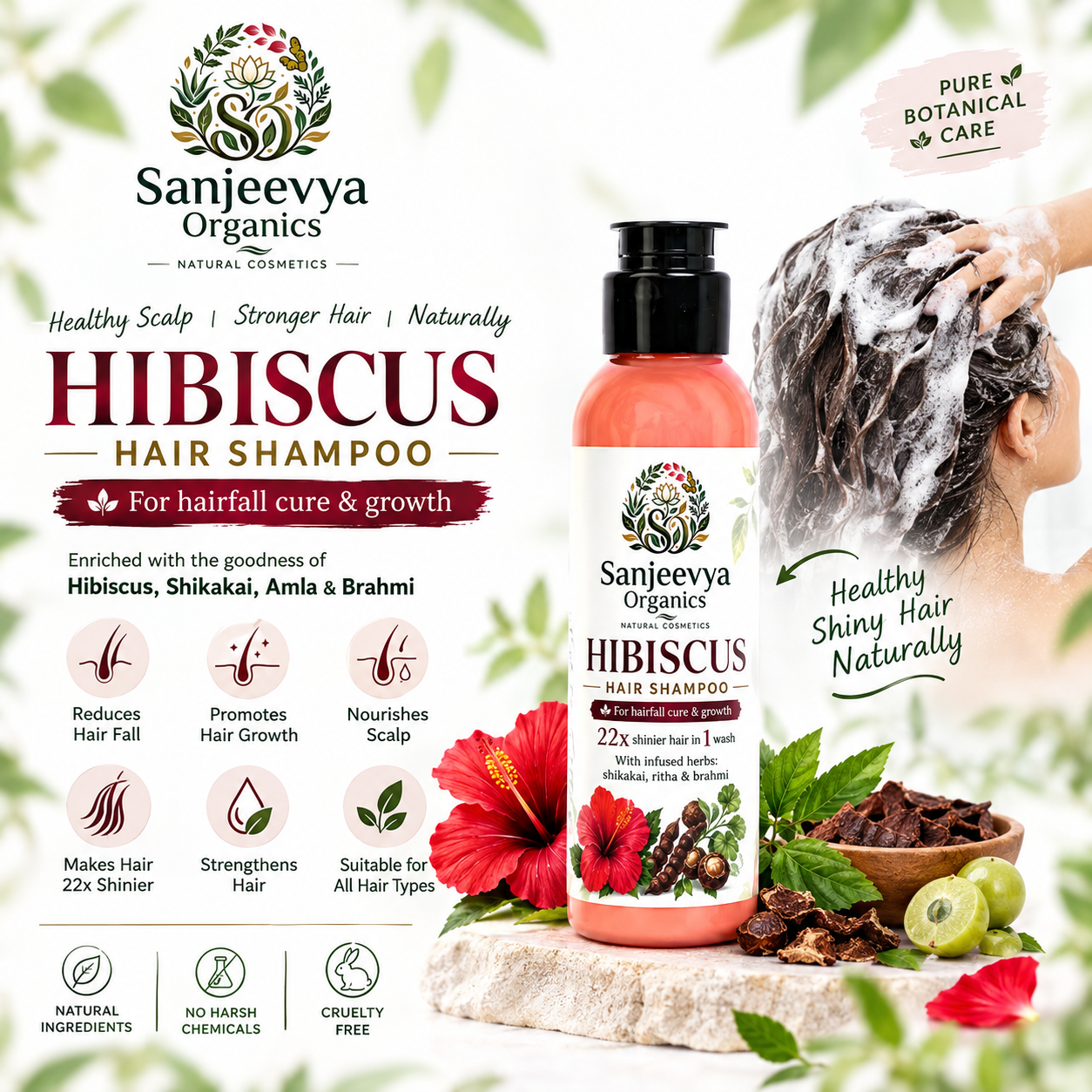 Hibiscus Hair Shampoo for Stronger & Shinier Hair | Sanjeevya Organics