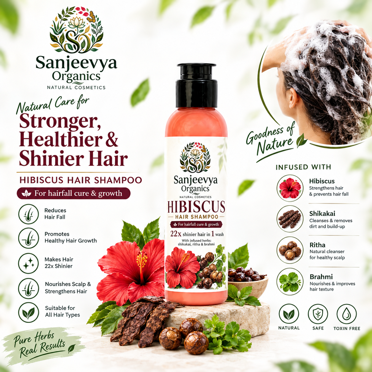 Hibiscus Hair Shampoo for Stronger & Shinier Hair | Sanjeevya Organics