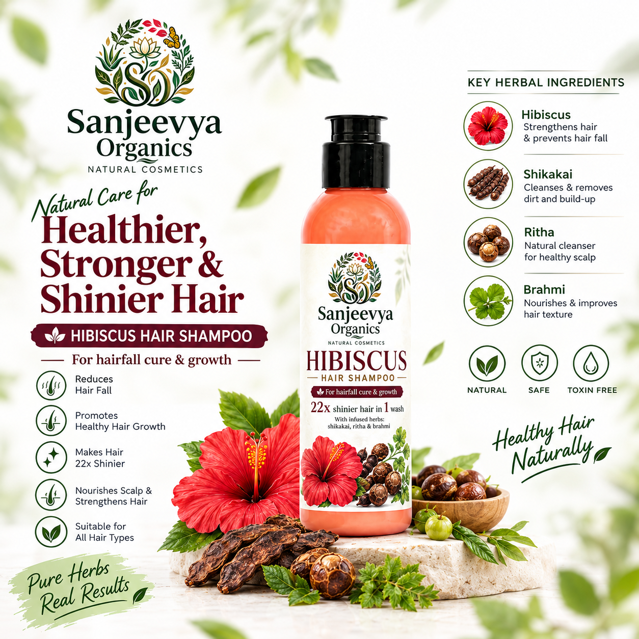 Hibiscus Hair Shampoo for Stronger & Shinier Hair | Sanjeevya Organics