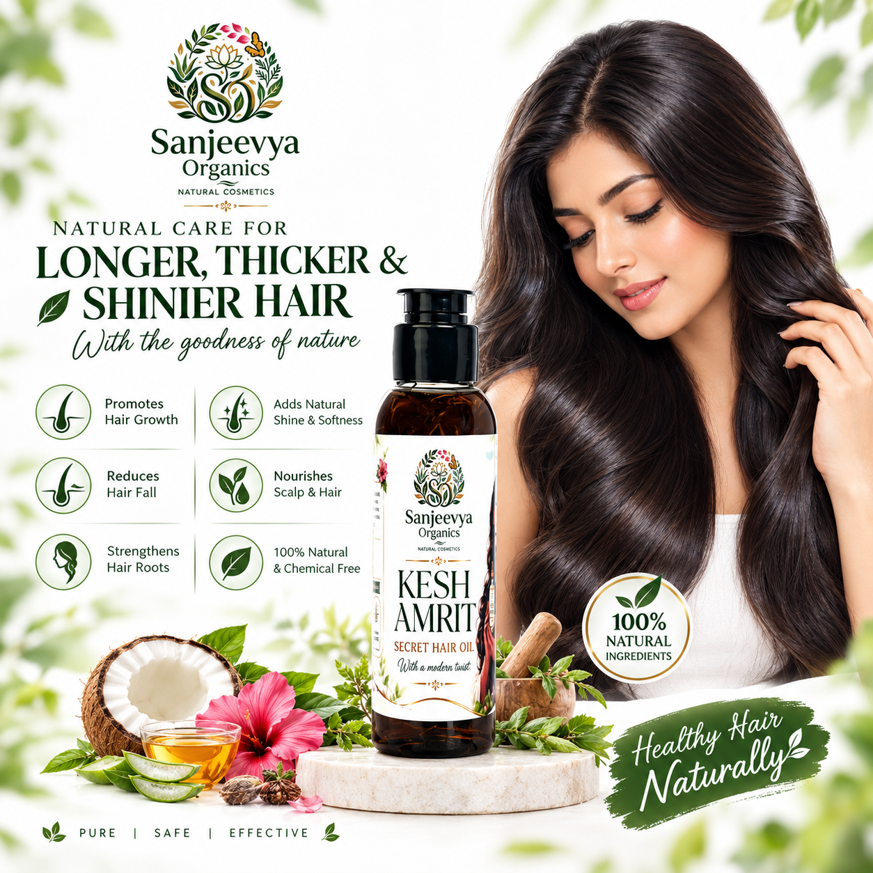 Kesh Amrit Herbal Hair Oil for Stronger & Shinier Hair | Sanjeevya Organics