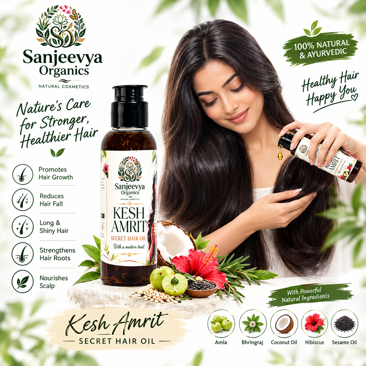 Kesh Amrit Herbal Hair Oil for Stronger & Shinier Hair | Sanjeevya Organics