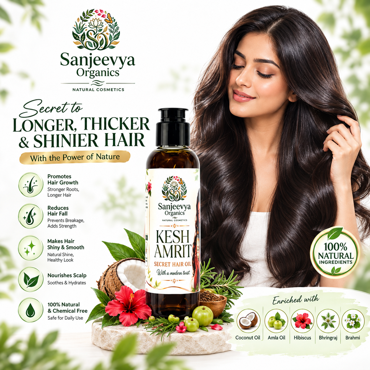 Kesh Amrit Herbal Hair Oil for Stronger & Shinier Hair | Sanjeevya Organics