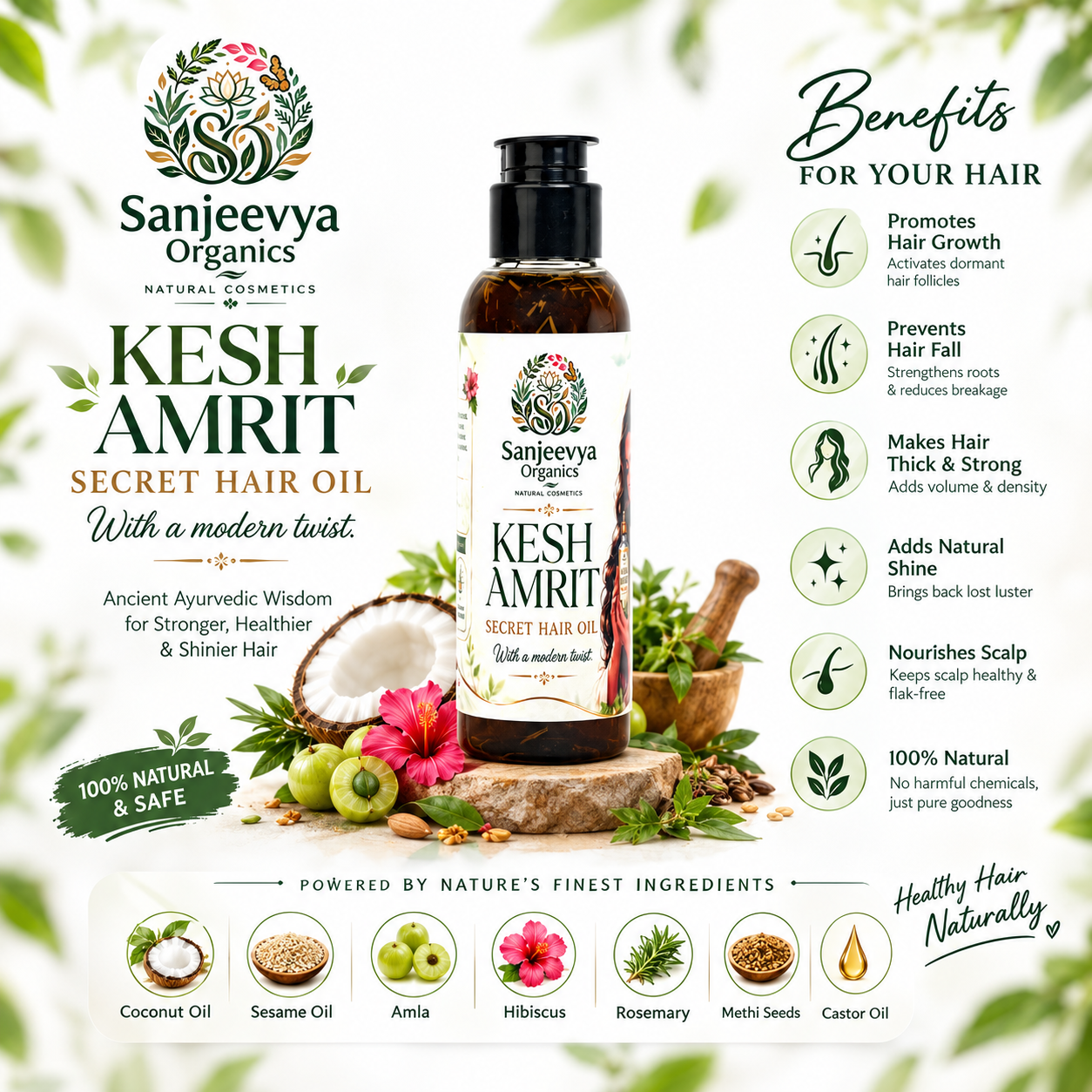 Kesh Amrit Herbal Hair Oil for Stronger & Shinier Hair | Sanjeevya Organics