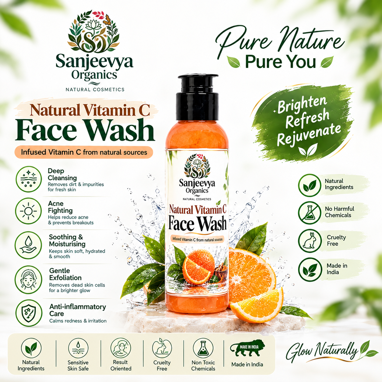 Natural Vitamin C Face Wash for Bright & Fresh Skin | Sanjeevya Organics