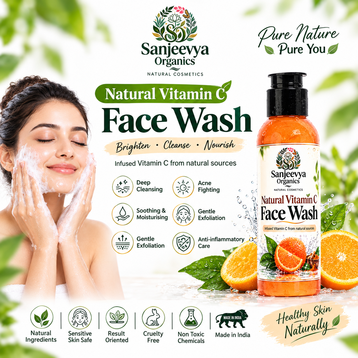 Natural Vitamin C Face Wash for Bright & Fresh Skin | Sanjeevya Organics