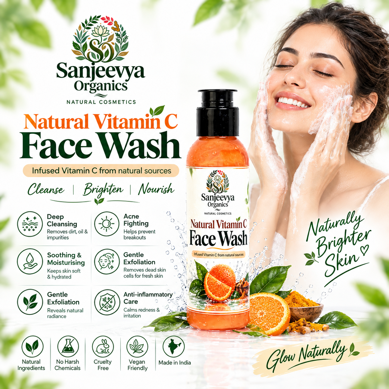 Natural Vitamin C Face Wash for Bright & Fresh Skin | Sanjeevya Organics
