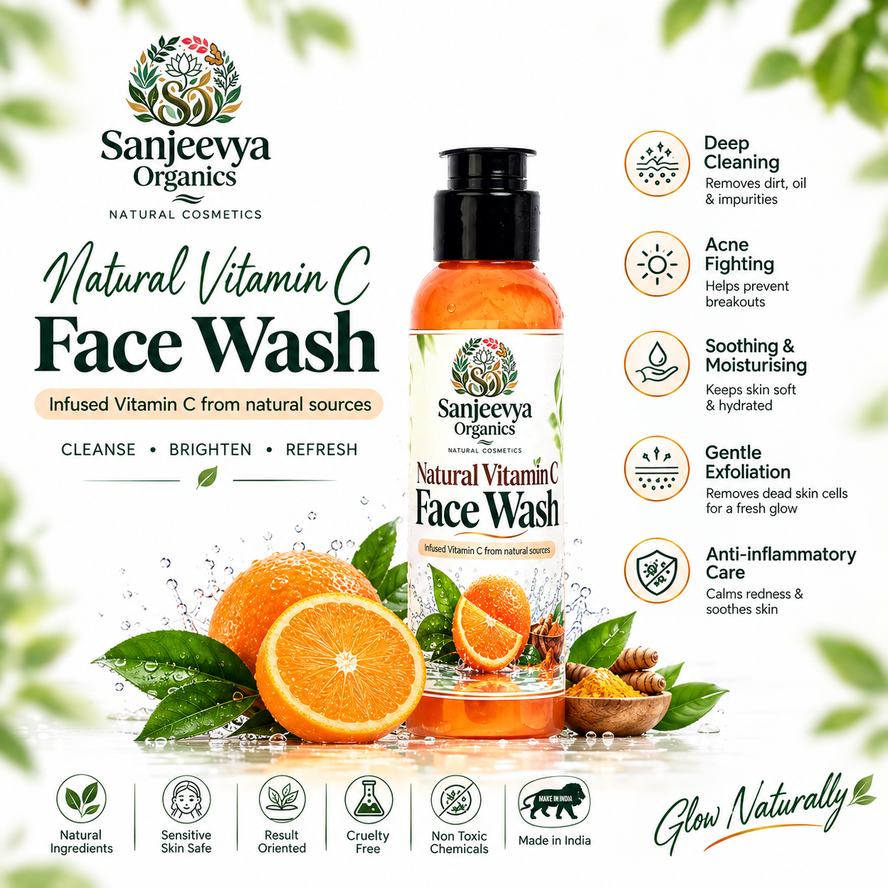 Natural Vitamin C Face Wash for Bright & Fresh Skin | Sanjeevya Organics