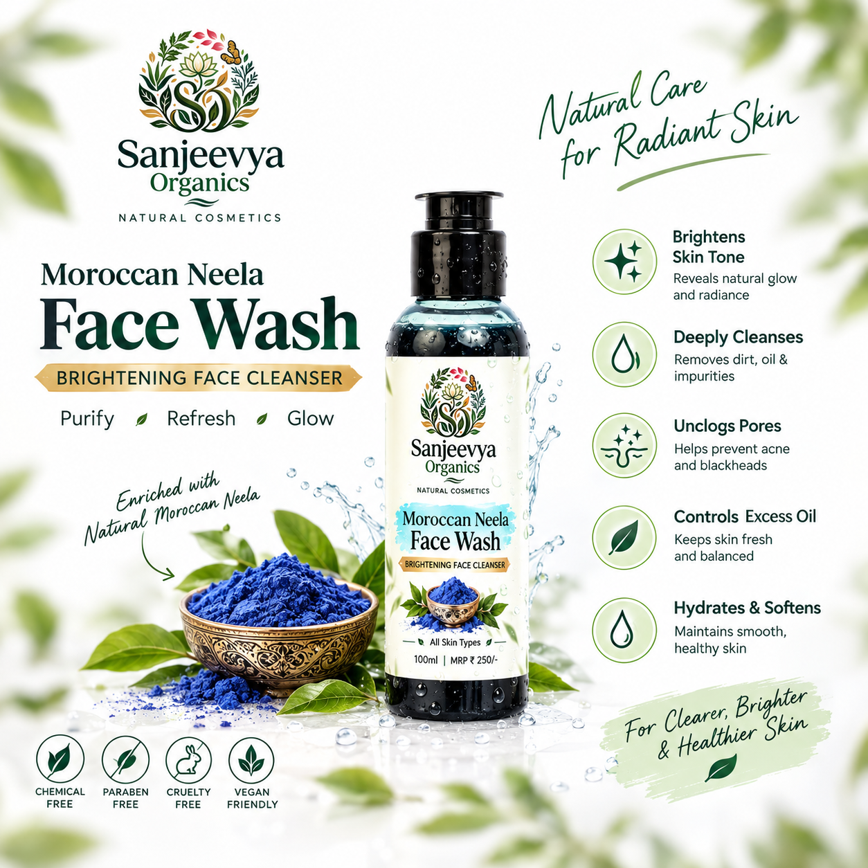 Moroccan Neela Face Wash for Bright & Fresh Skin | Sanjeevya Organics