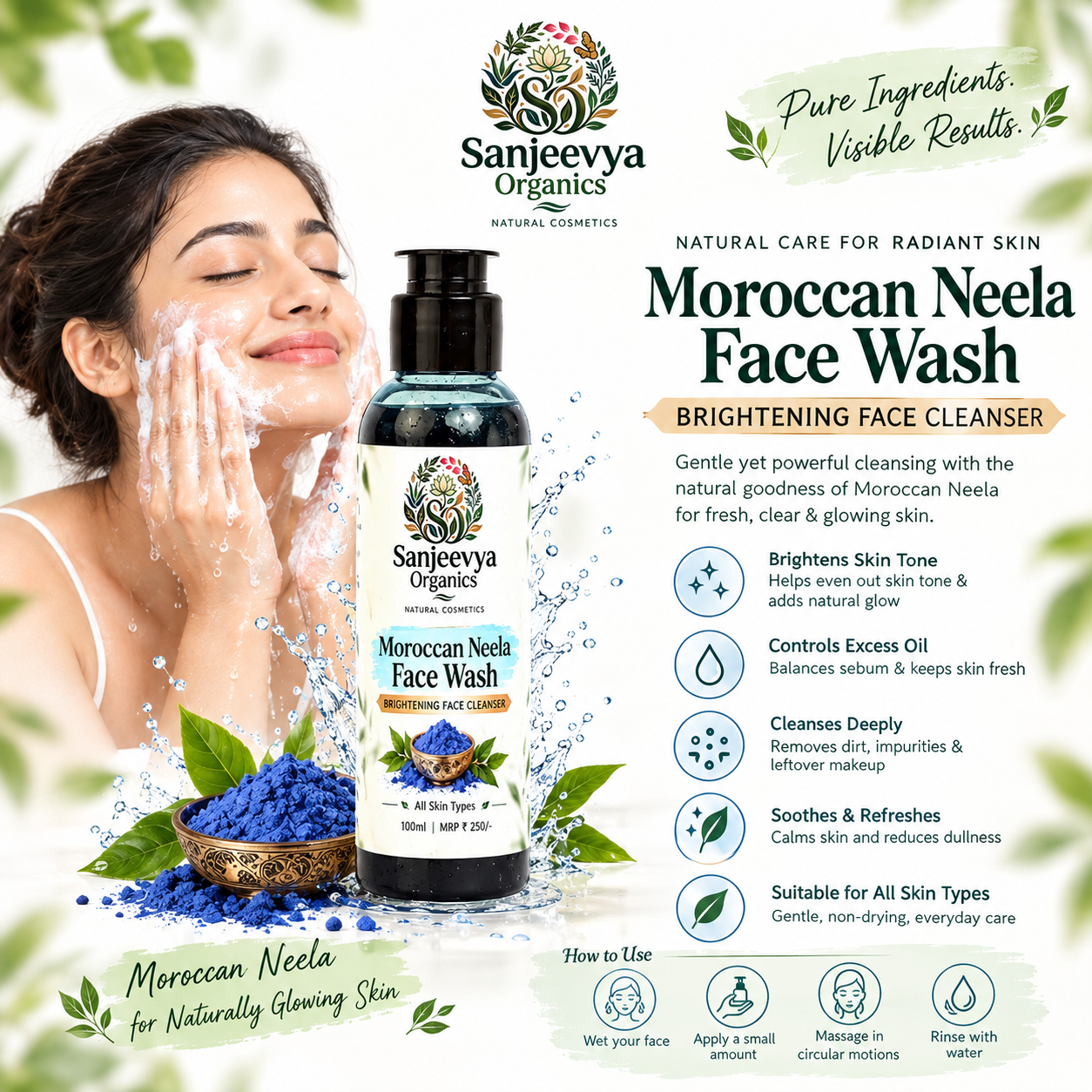 Moroccan Neela Face Wash for Bright & Fresh Skin | Sanjeevya Organics