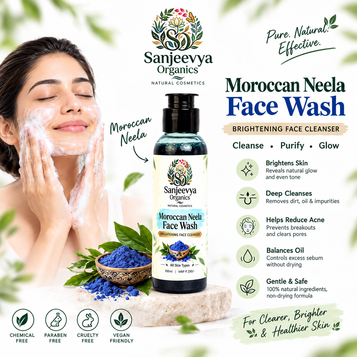 Moroccan Neela Face Wash for Bright & Fresh Skin | Sanjeevya Organics