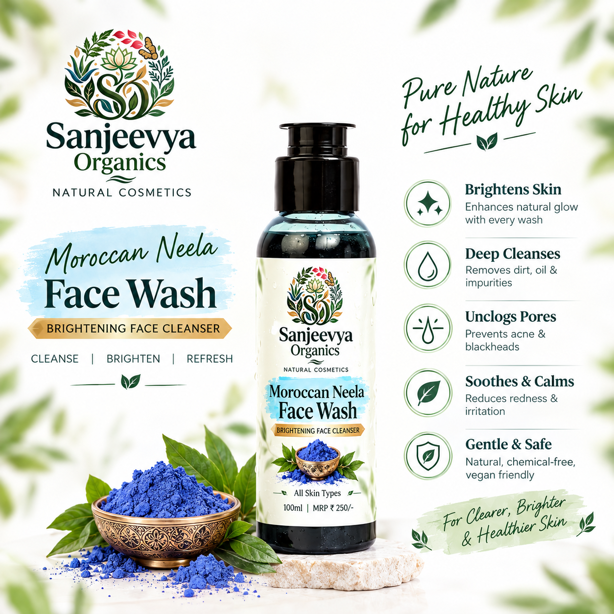 Moroccan Neela Face Wash for Bright & Fresh Skin | Sanjeevya Organics
